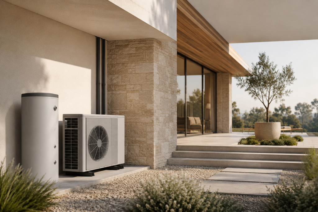 Casa Passivhaus moderna em Portugal com arquitetura eficiente, materiais naturais e elevado desempenho energético.